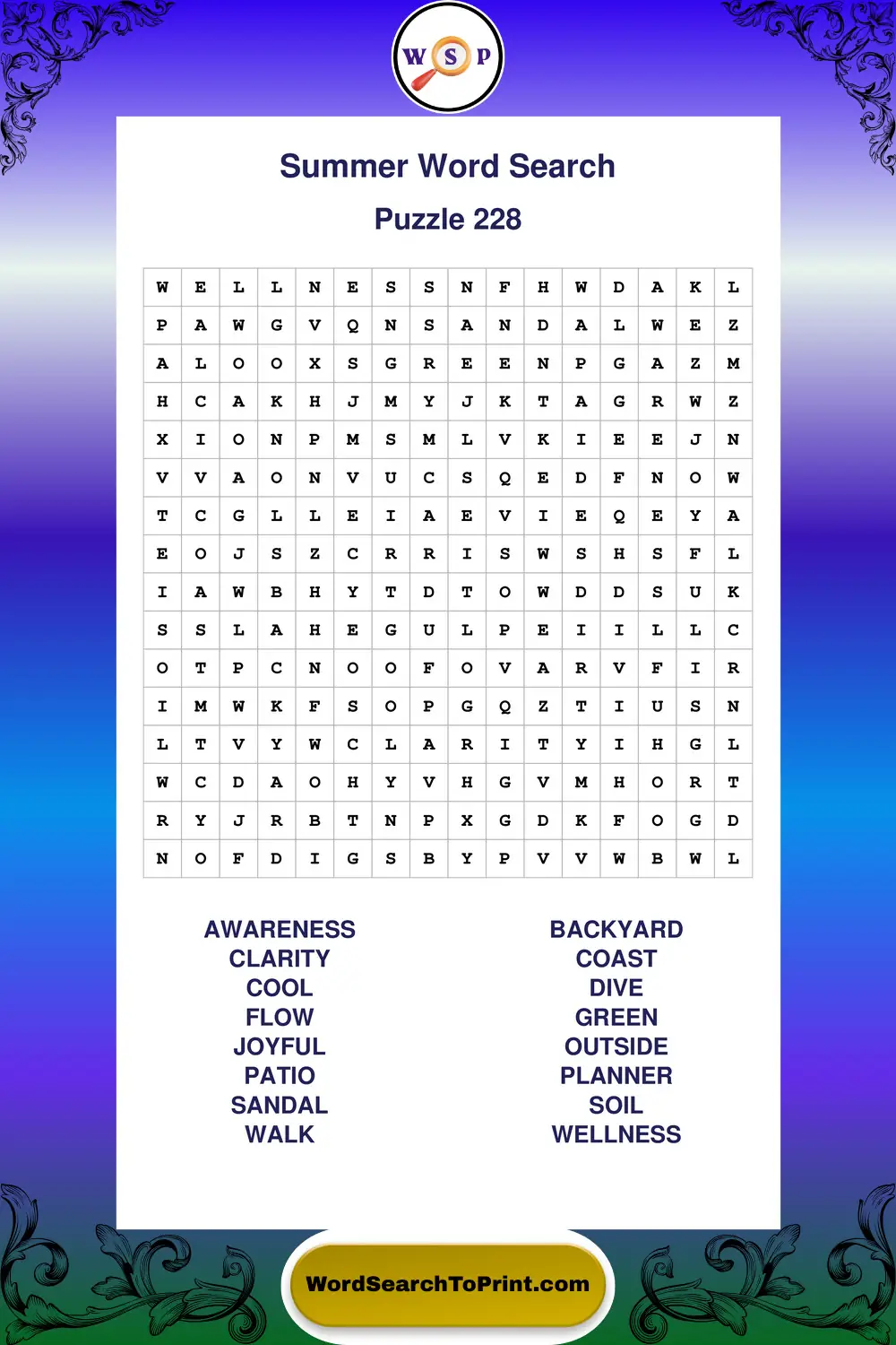 Summer Word Search Puzzle 228