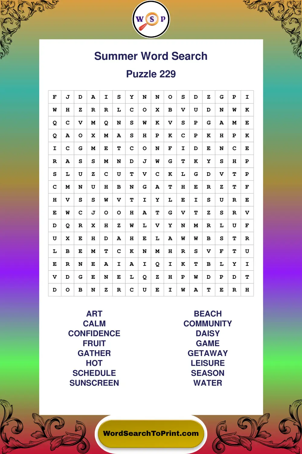 Summer Word Search Puzzle 229