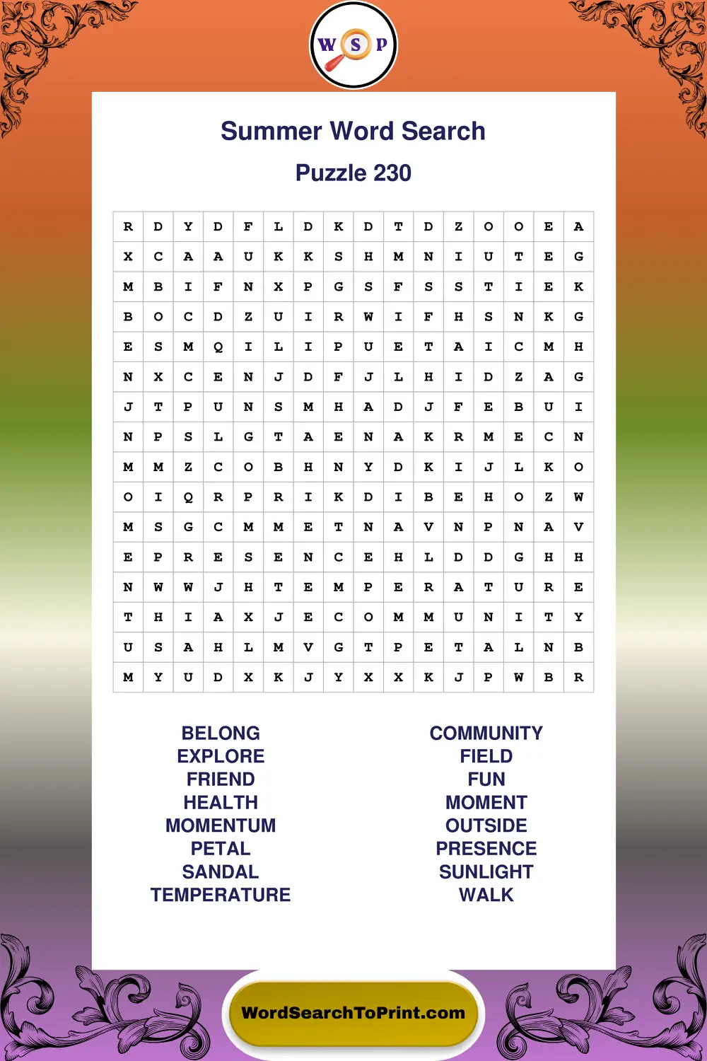 Summer Word Search Puzzle 230