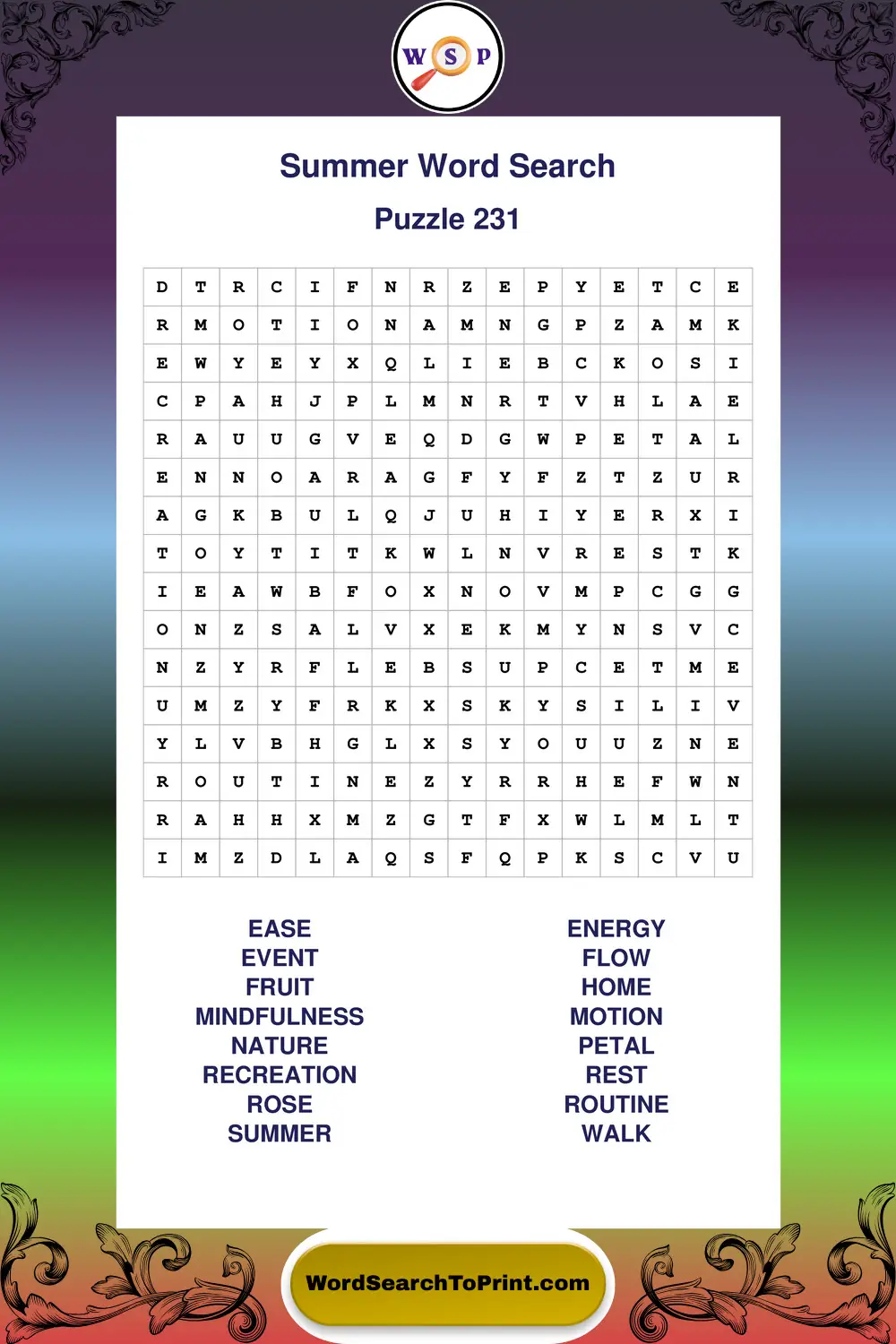 Summer Word Search Puzzle 231