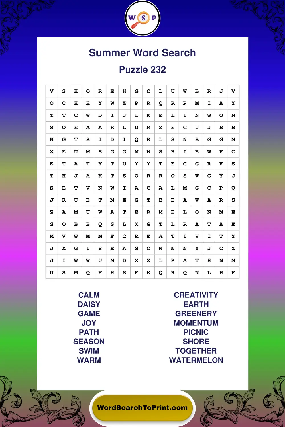 Summer Word Search Puzzle 232