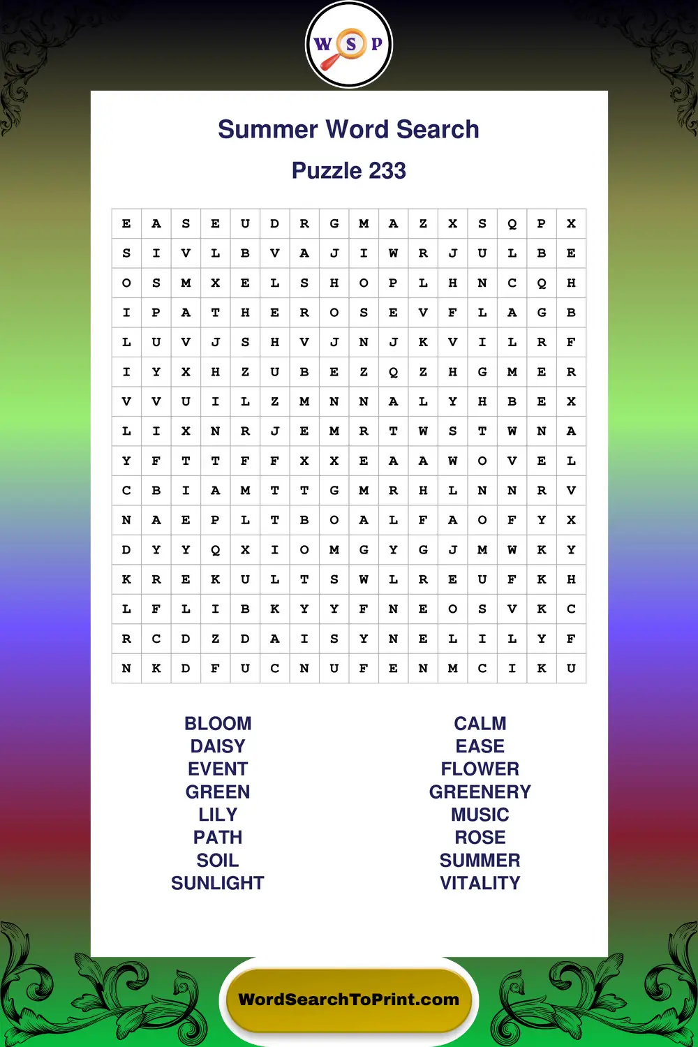 Summer Word Search Puzzle 233