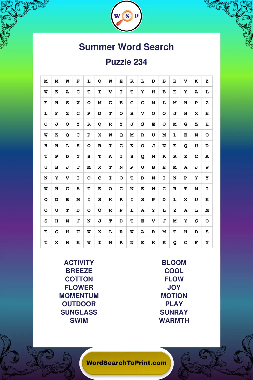 Summer Word Search Puzzle 234