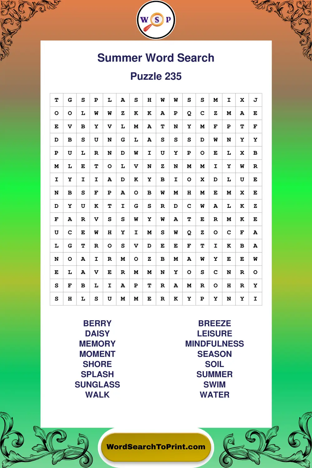 Summer Word Search Puzzle 235