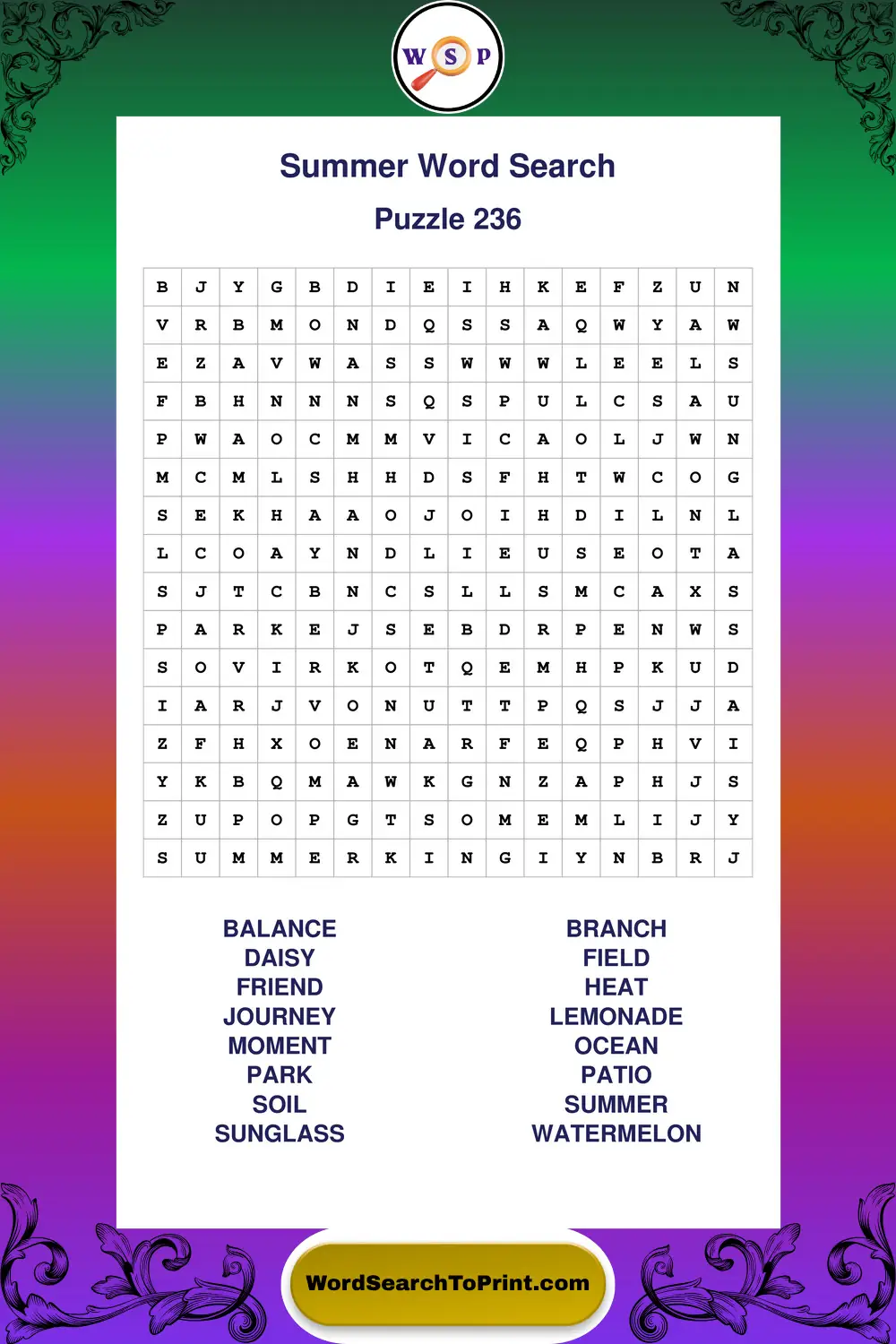 Summer Word Search Puzzle 236