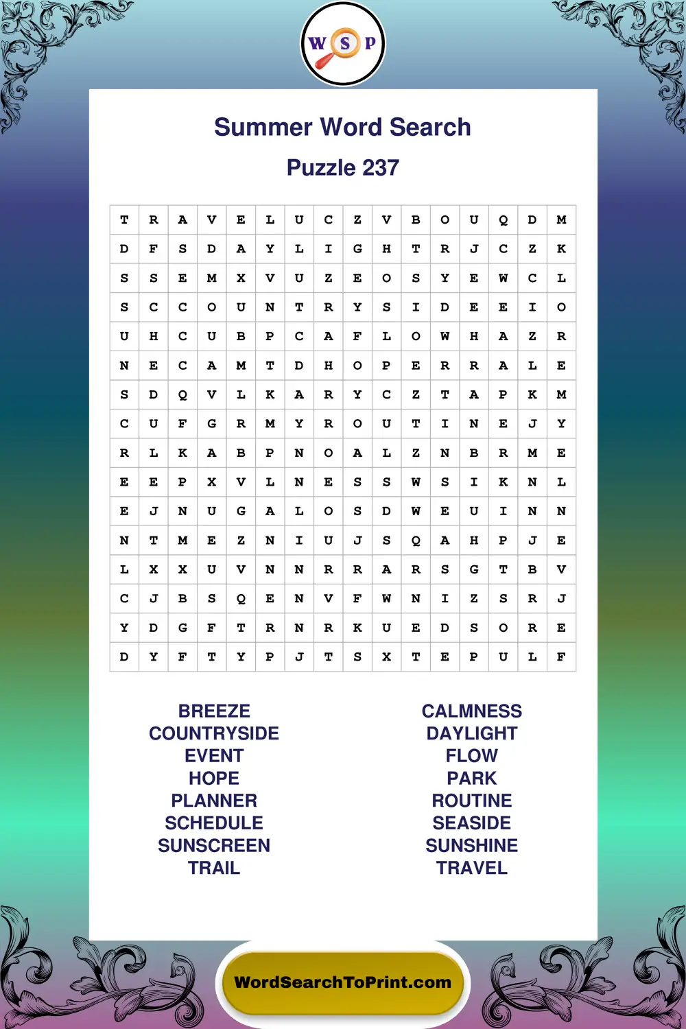 Summer Word Search Puzzle 237