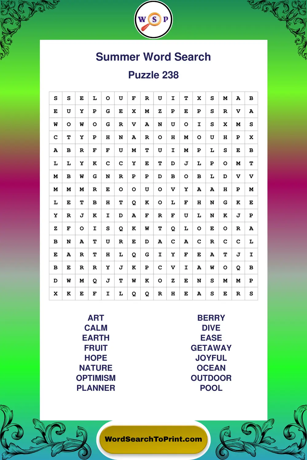Summer Word Search Puzzle 238