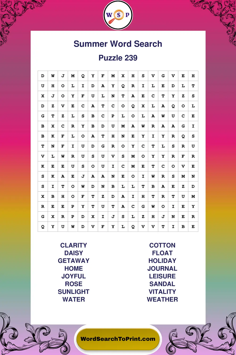 Summer Word Search Puzzle 239