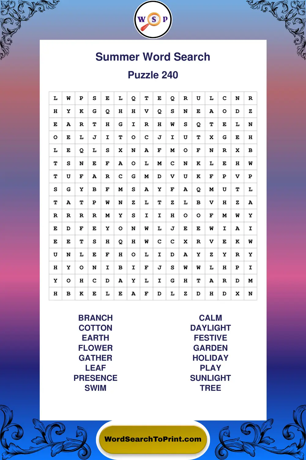 Summer Word Search Puzzle 240