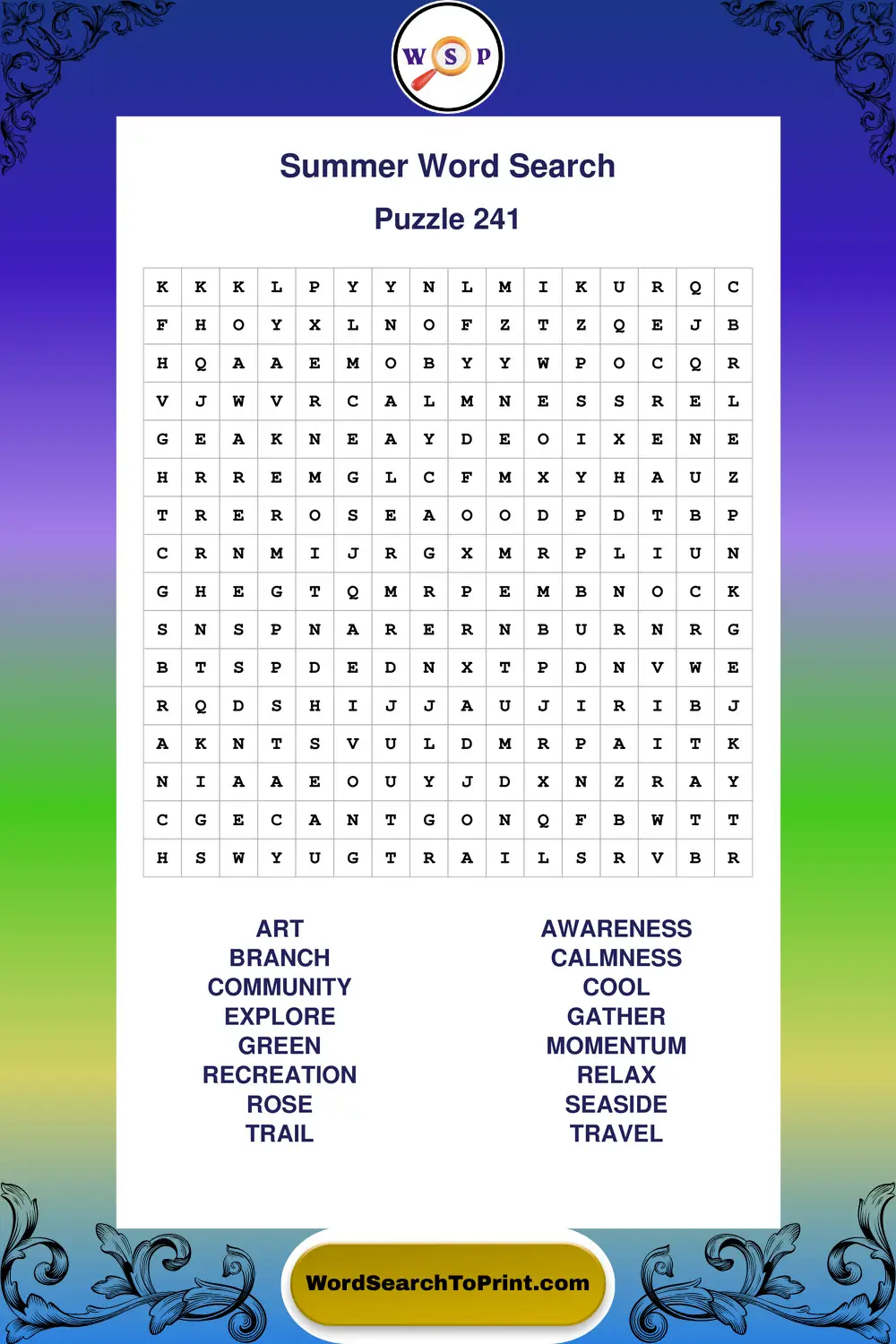 Summer Word Search Puzzle 241