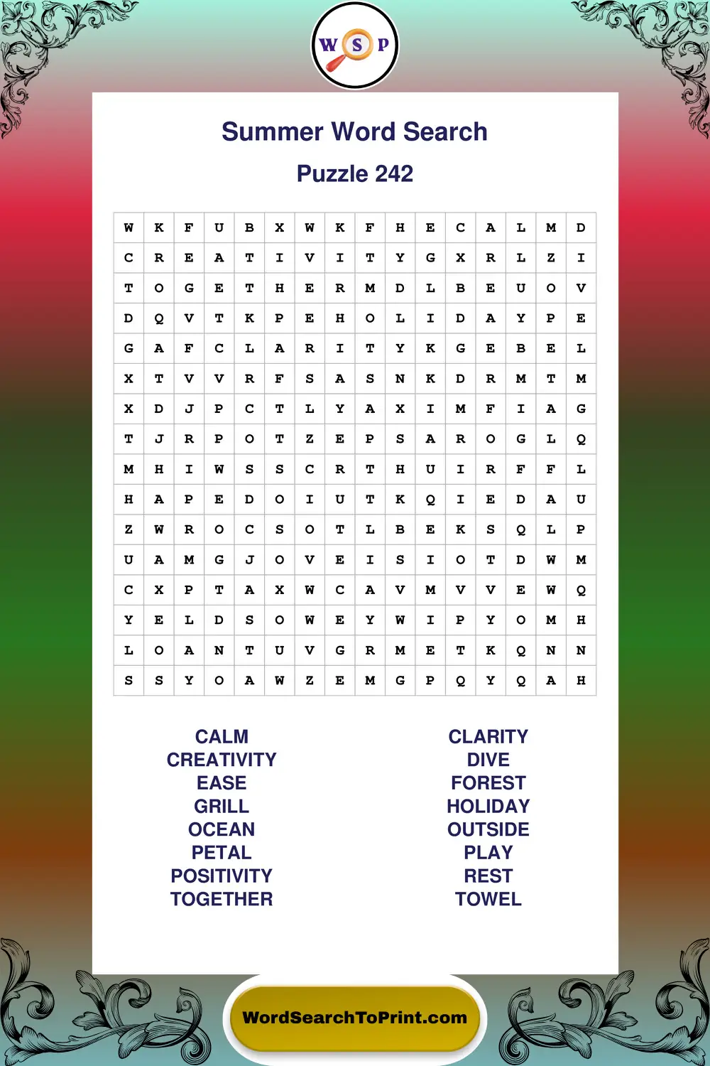 Summer Word Search Puzzle 242