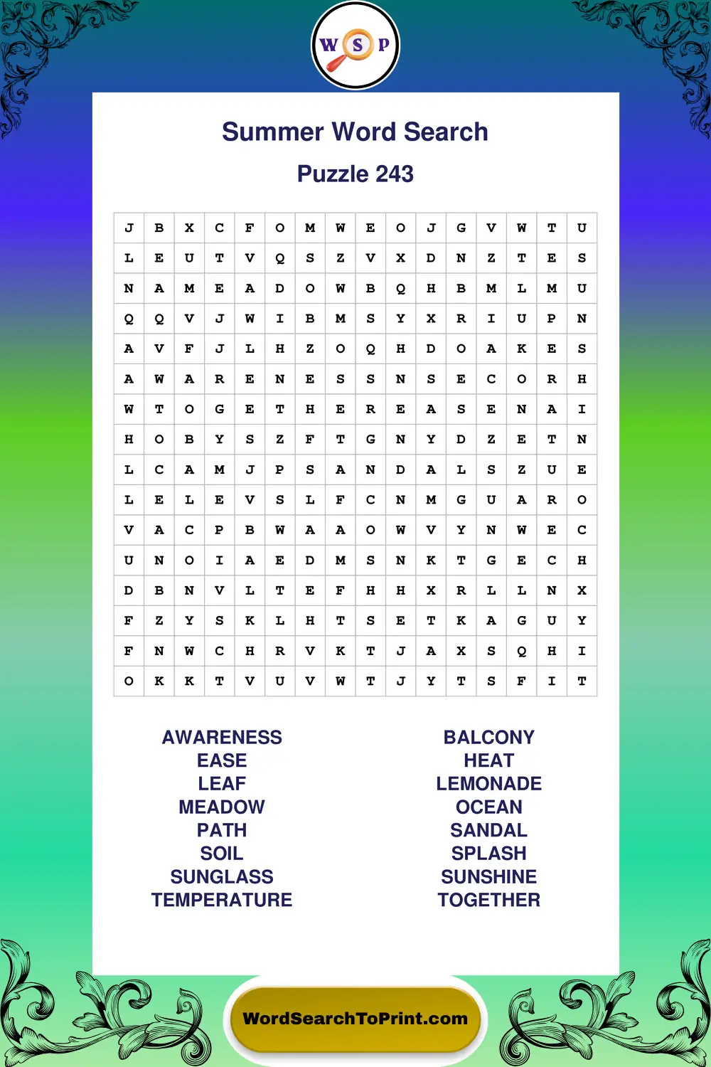 Summer Word Search Puzzle 243