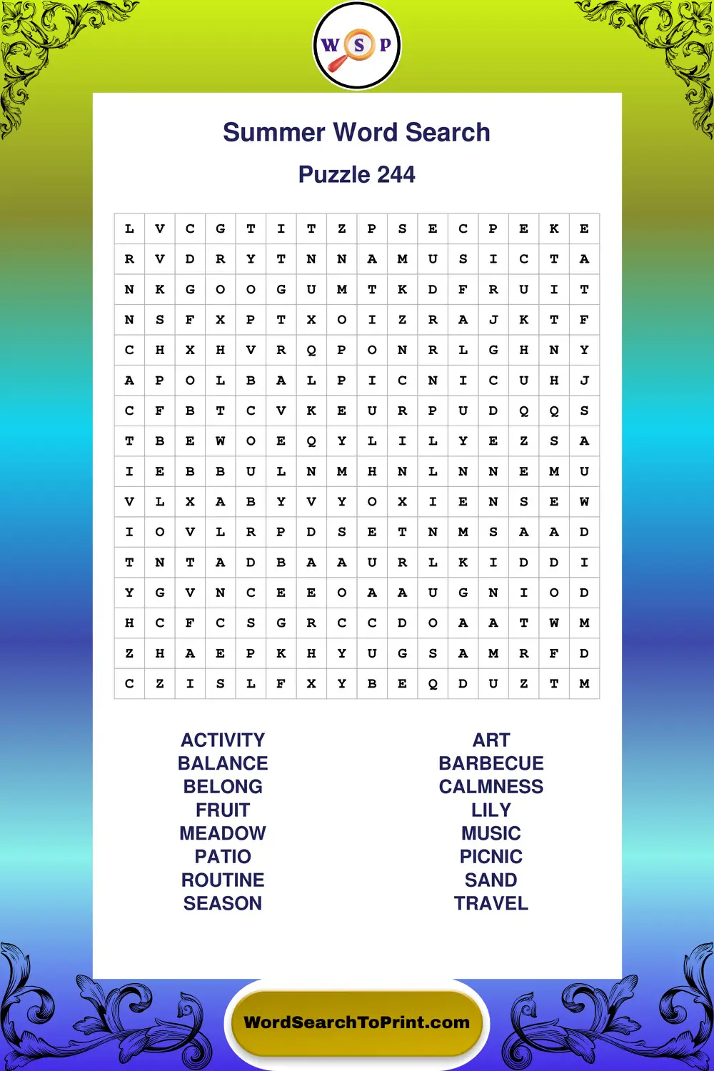 Summer Word Search Puzzle 244