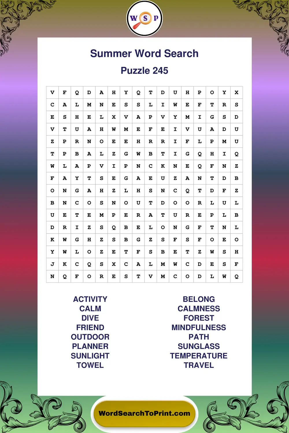 Summer Word Search Puzzle 245