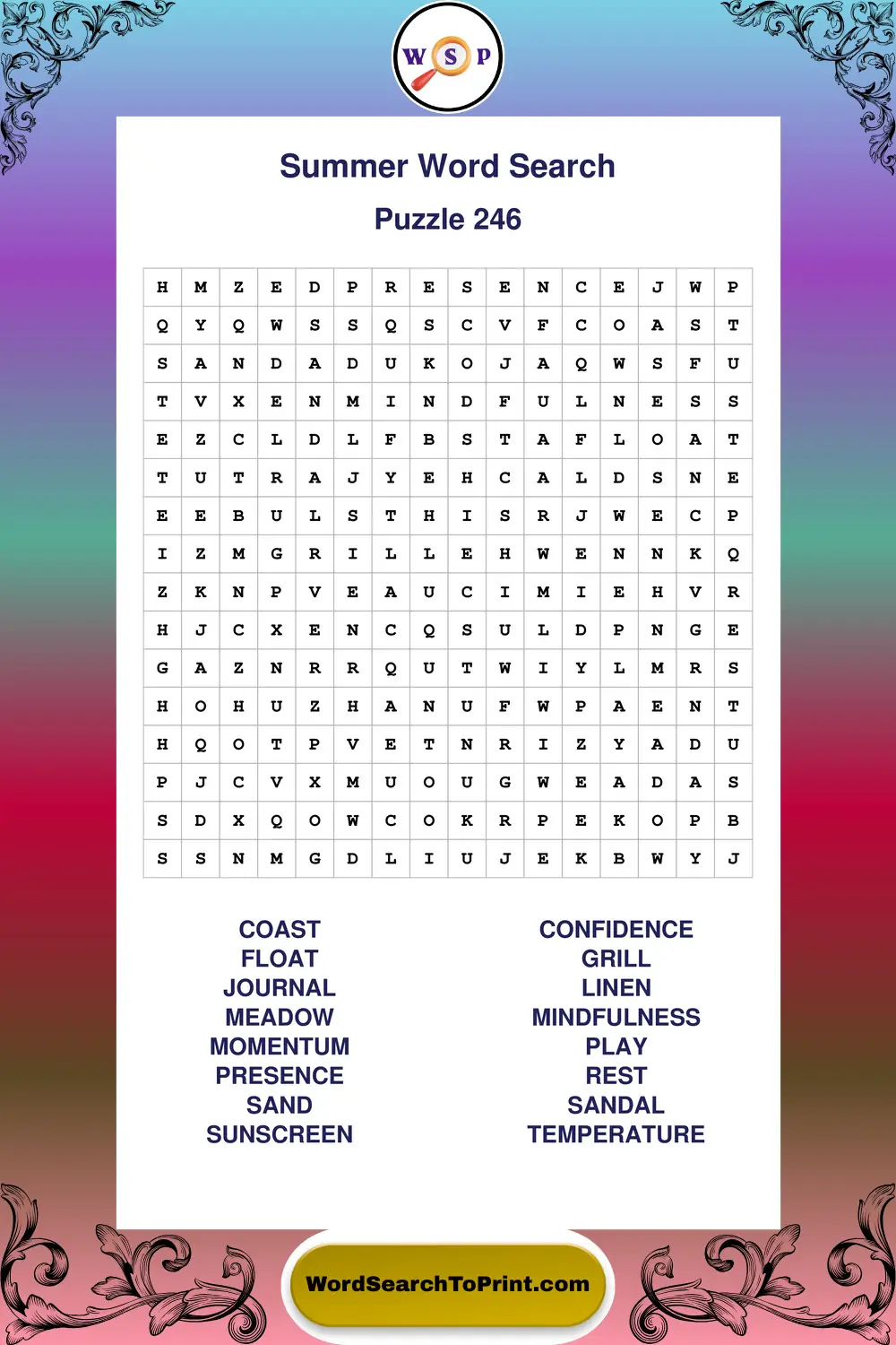 Summer Word Search Puzzle 246