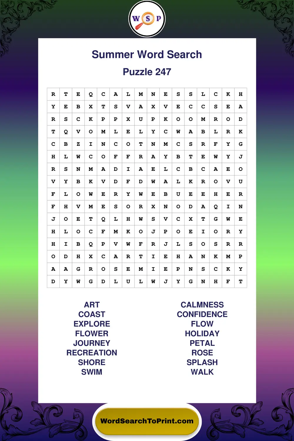 Summer Word Search Puzzle 247