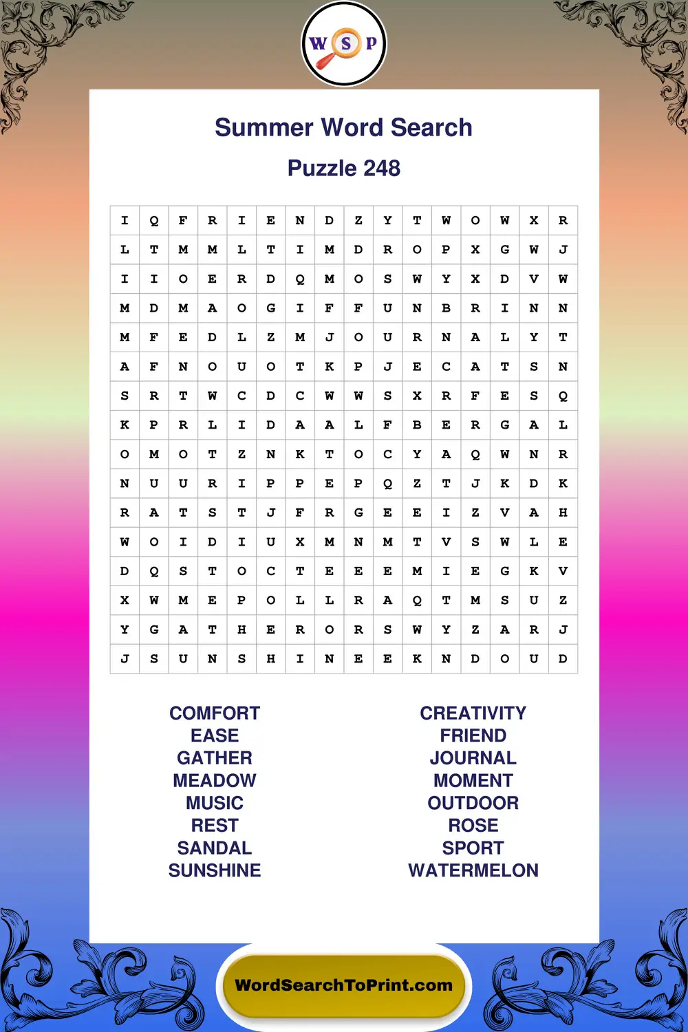 Summer Word Search Puzzle 248