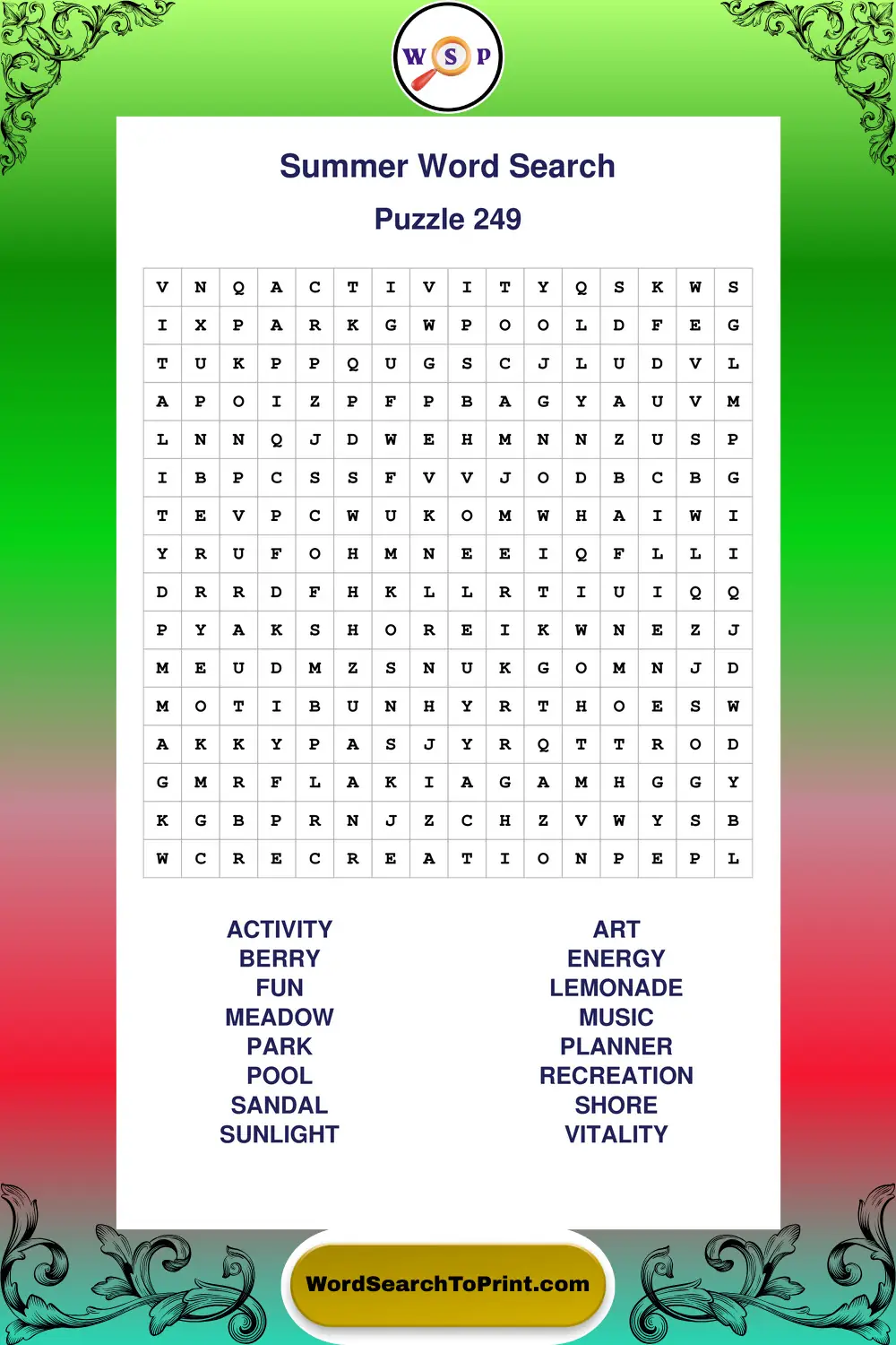 Summer Word Search Puzzle 249