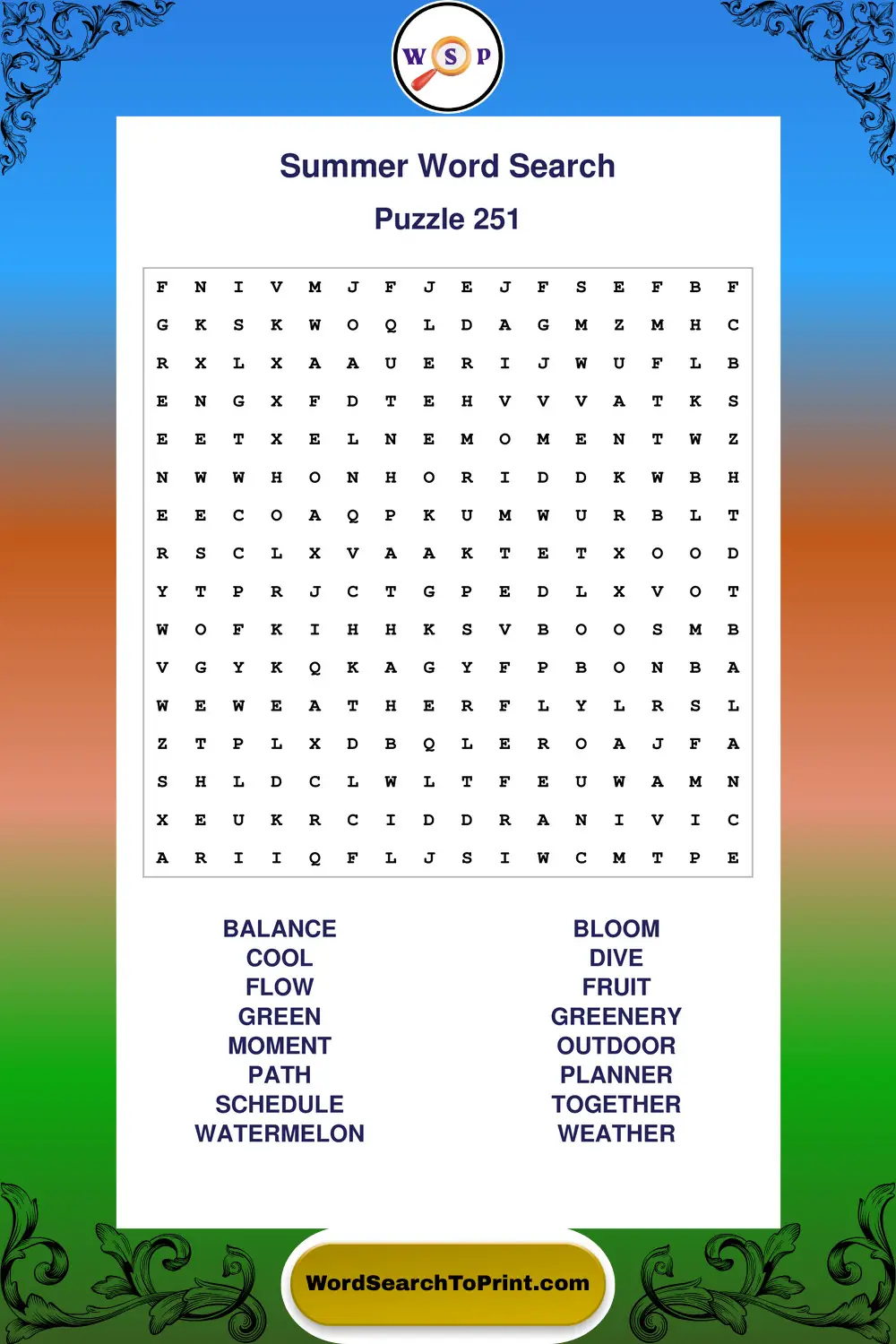 Summer Word Search Puzzle 251