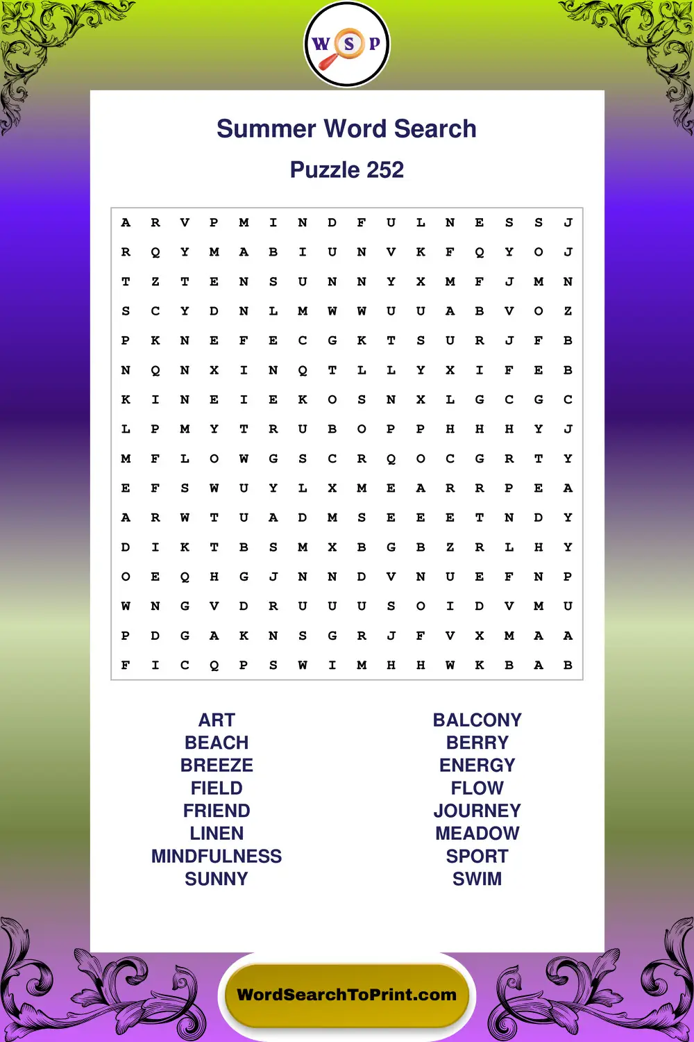 Summer Word Search Puzzle 252