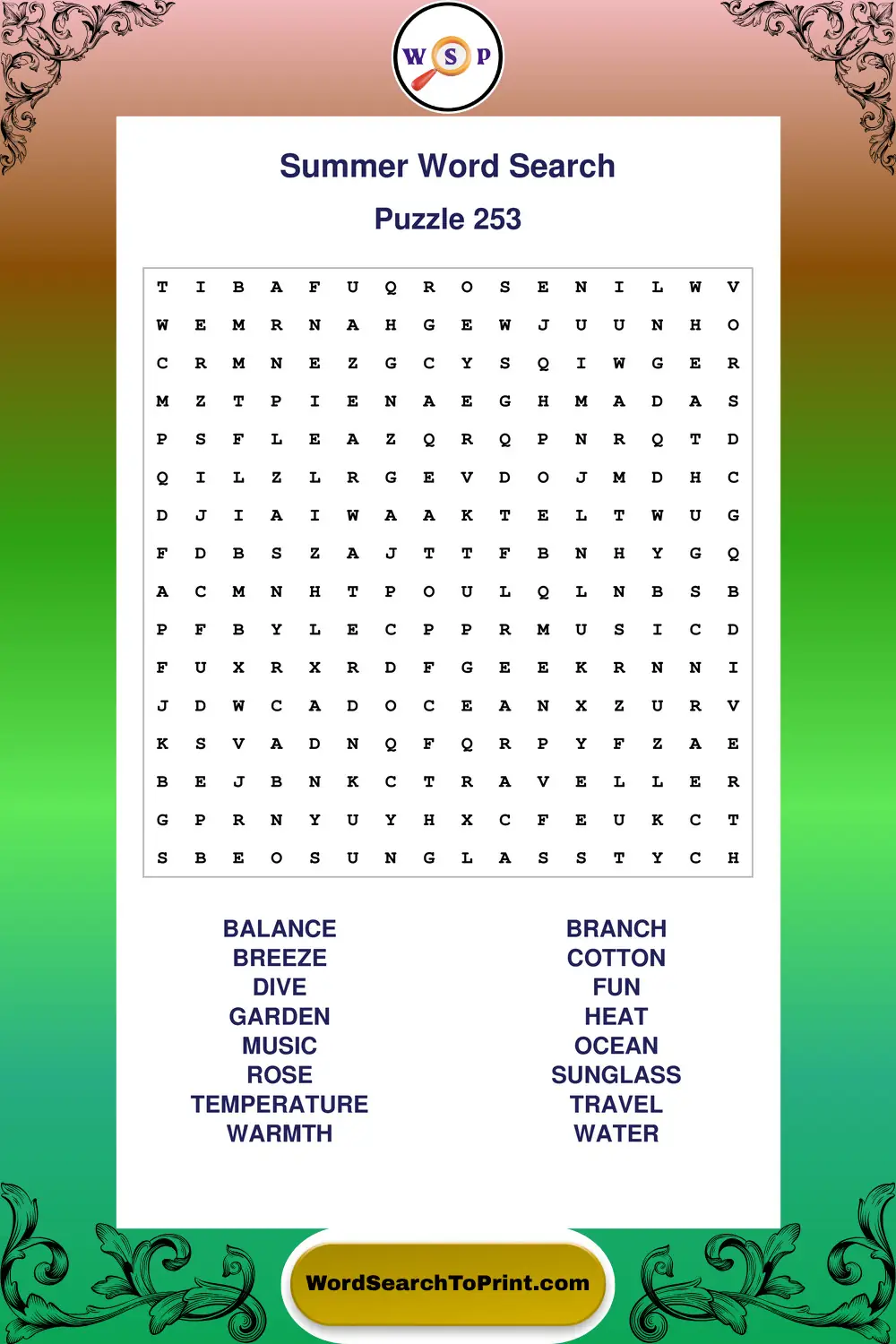 Summer Word Search Puzzle 253