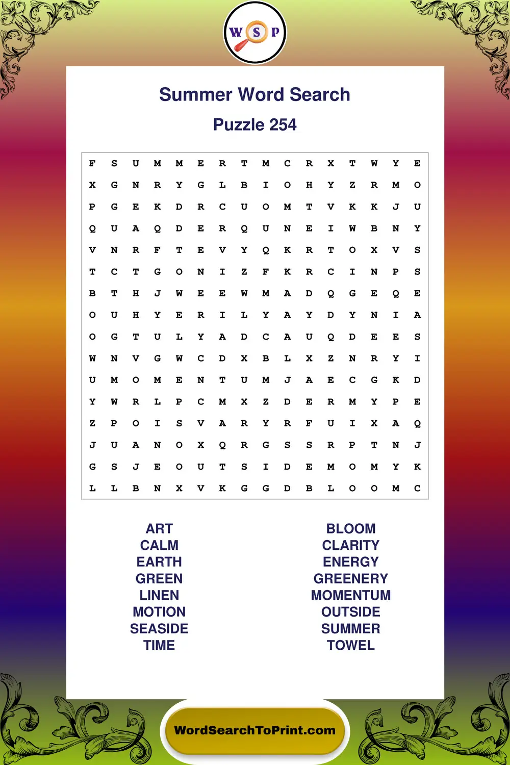 Summer Word Search Puzzle 254