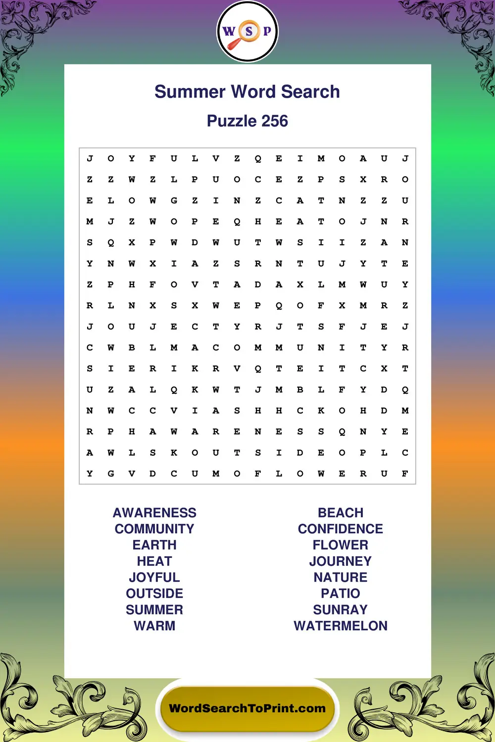 Summer Word Search Puzzle 256