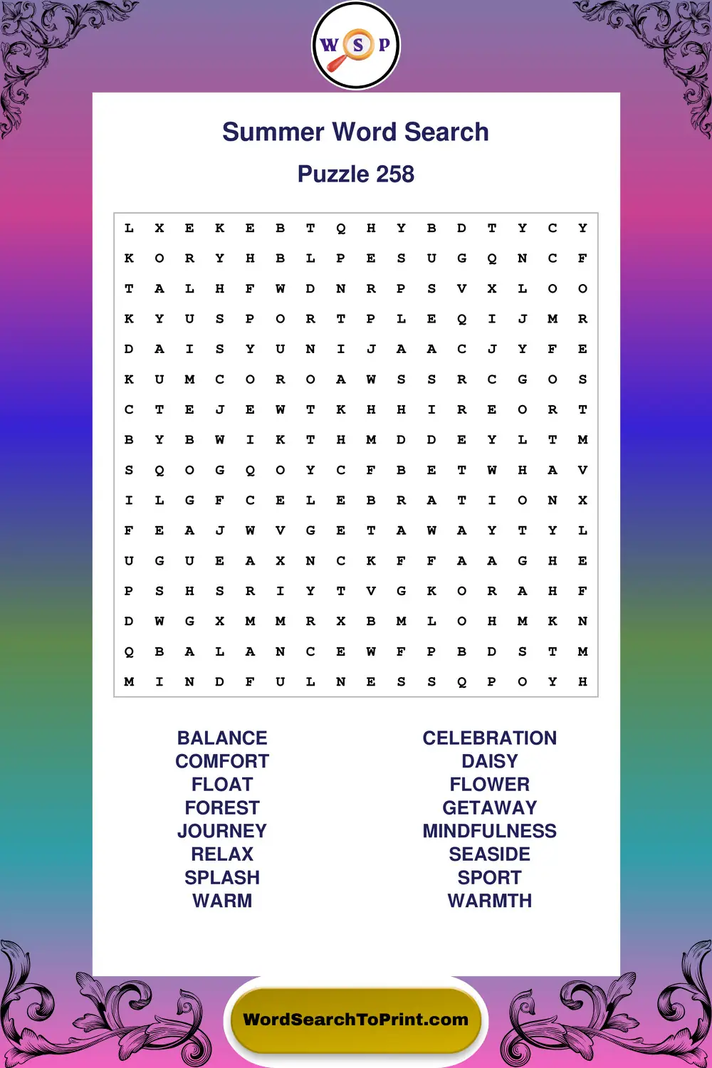 Summer Word Search Puzzle 258