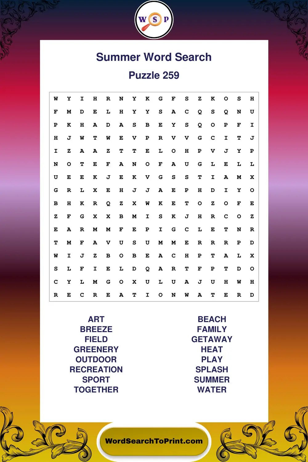 Summer Word Search Puzzle 259