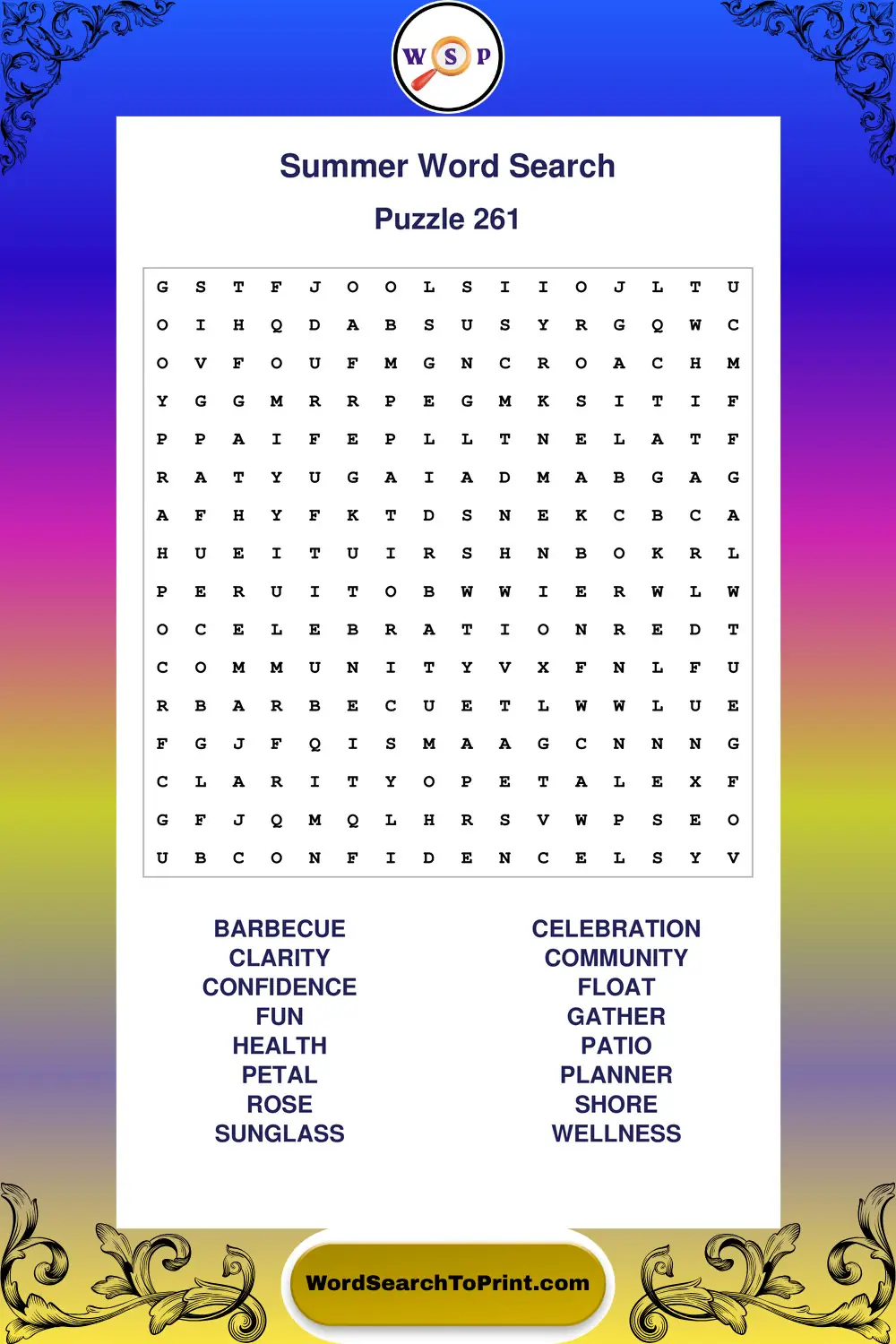 Summer Word Search Puzzle 261