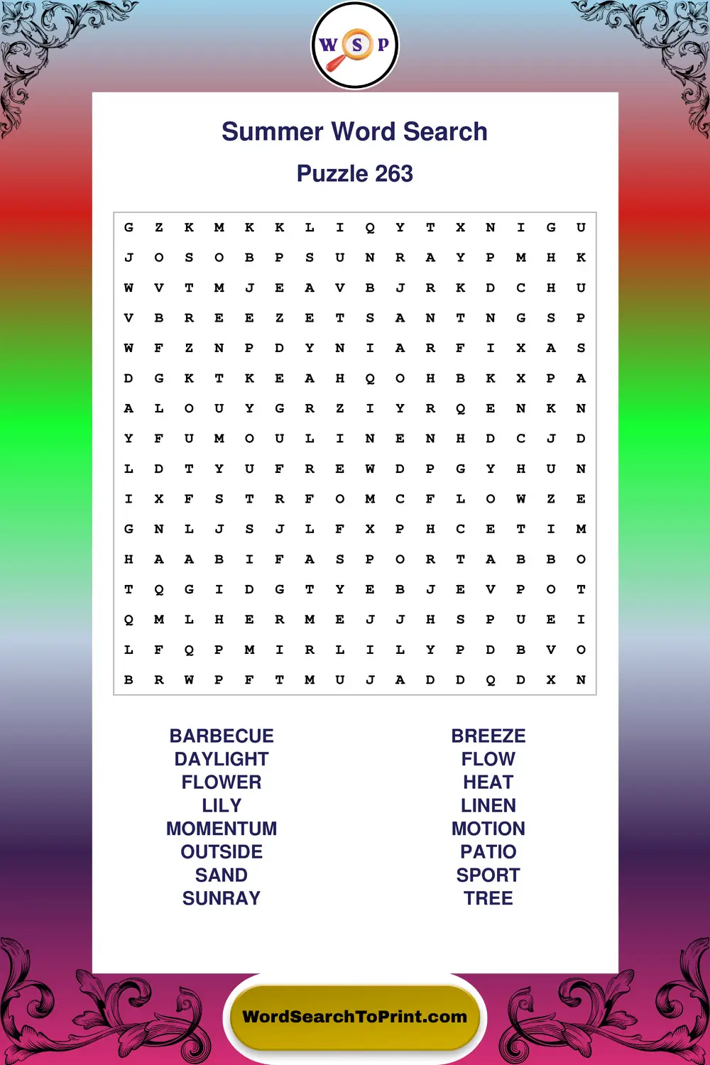 Summer Word Search Puzzle 263
