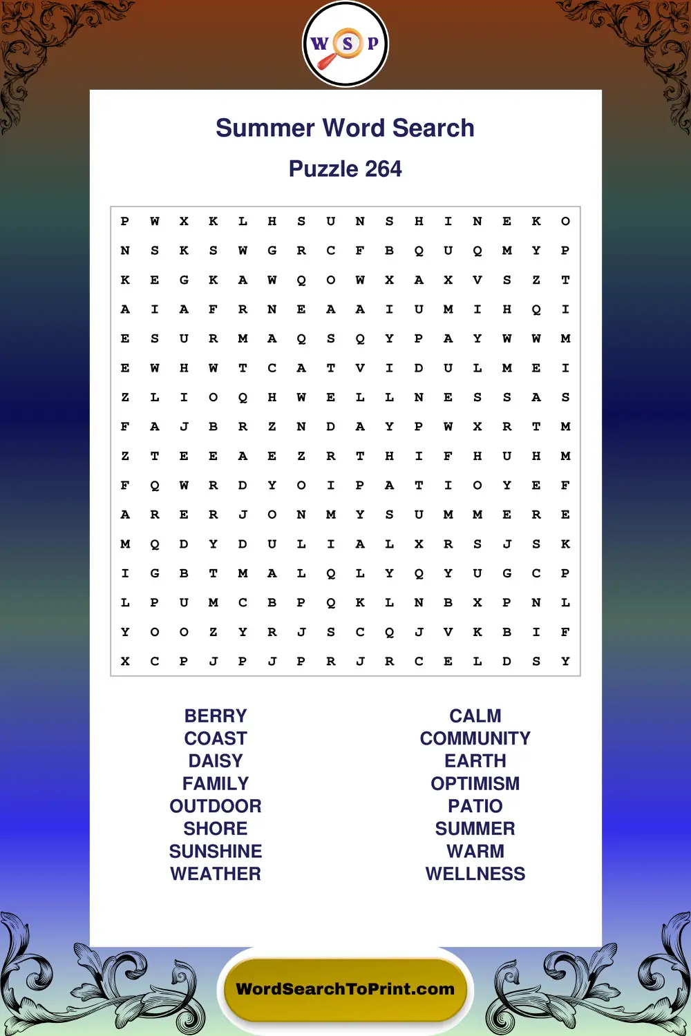 Summer Word Search Puzzle 264