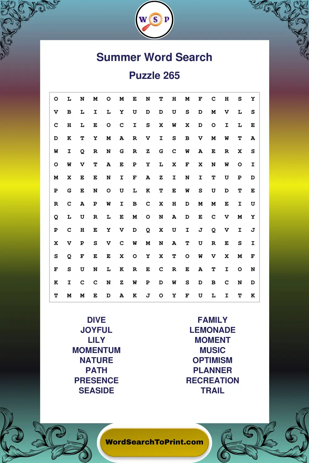 Summer Word Search Puzzle 265