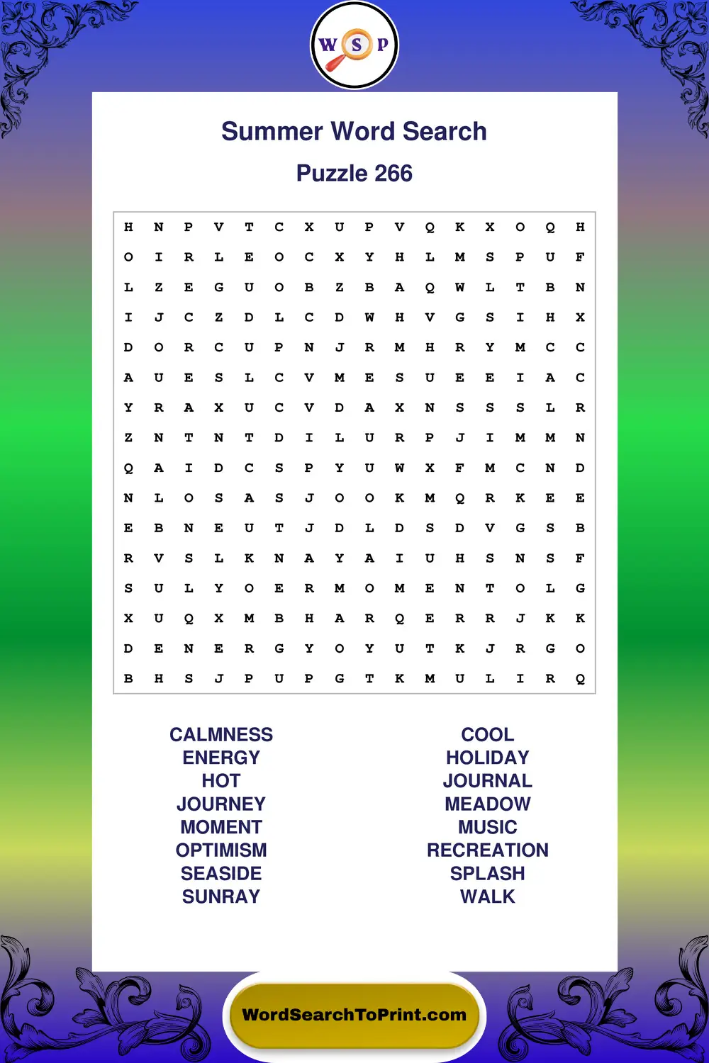 Summer Word Search Puzzle 266