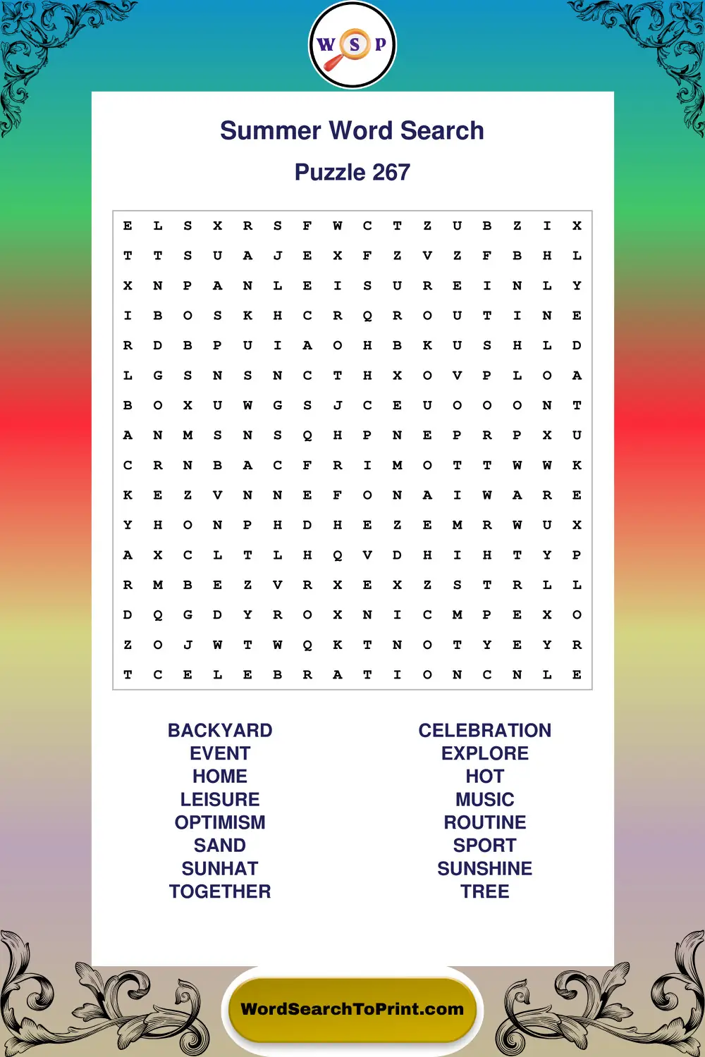 Summer Word Search Puzzle 267