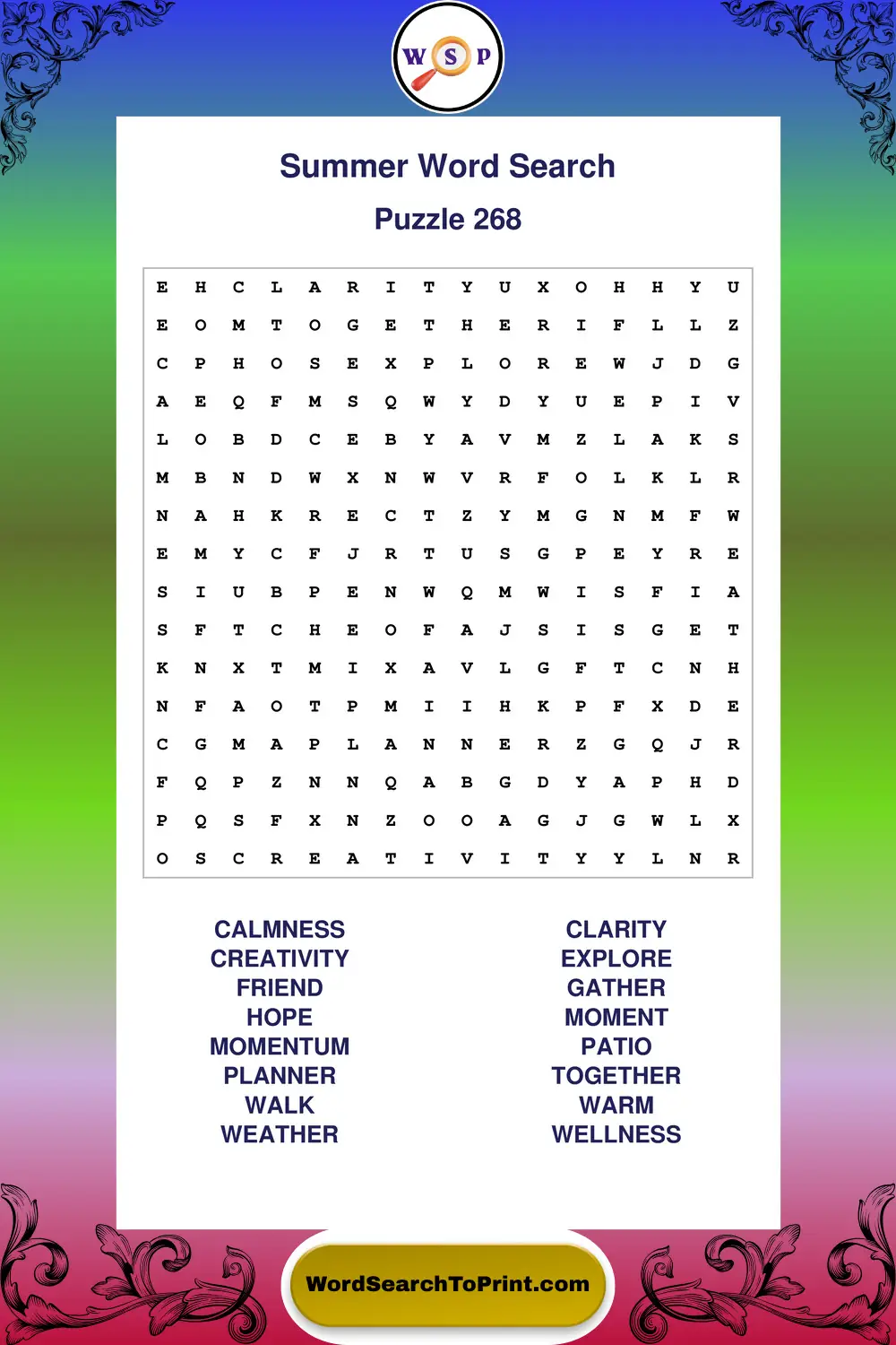 Summer Word Search Puzzle 268
