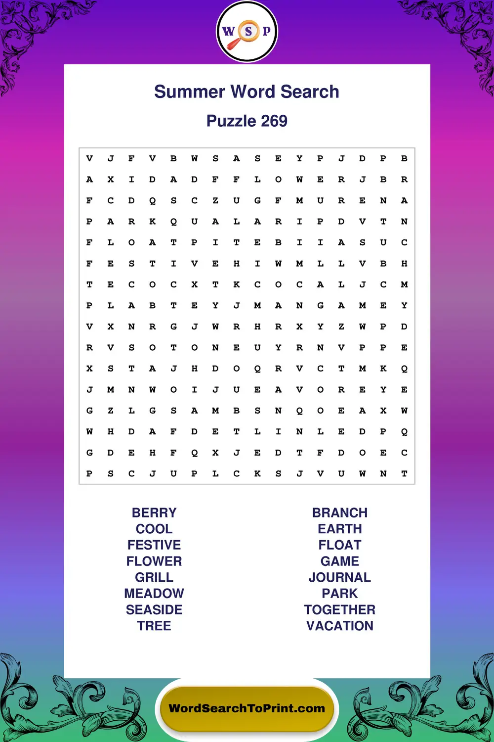 Summer Word Search Puzzle 269