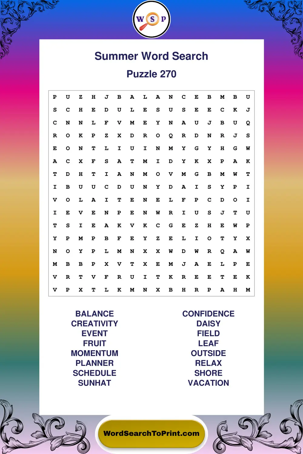 Summer Word Search Puzzle 270