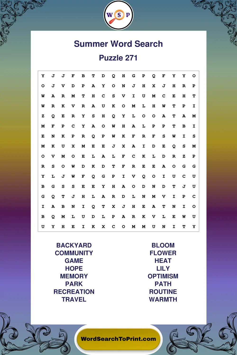 Summer Word Search Puzzle 271