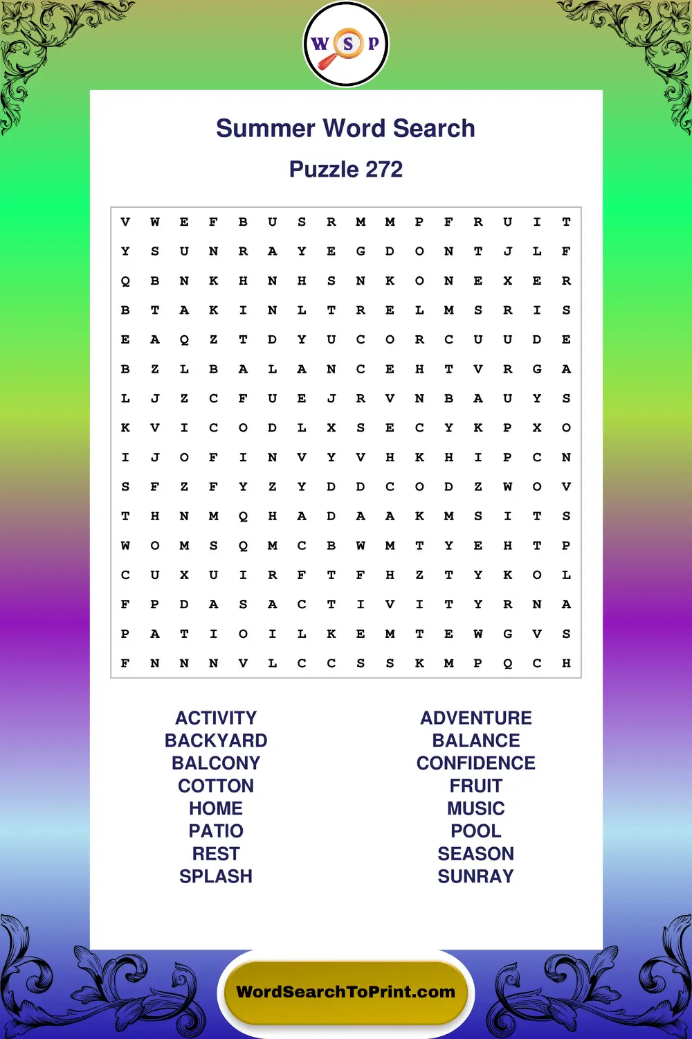 Summer Word Search Puzzle 272