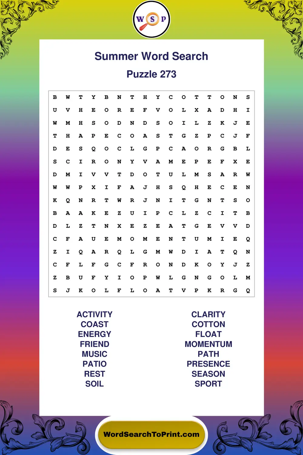 Summer Word Search Puzzle 273