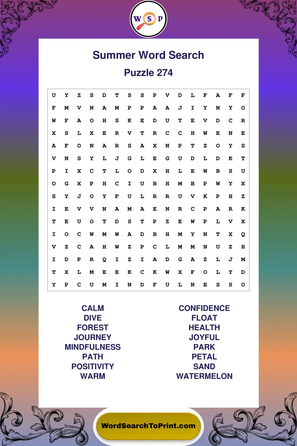 Summer Word Search Puzzle 274