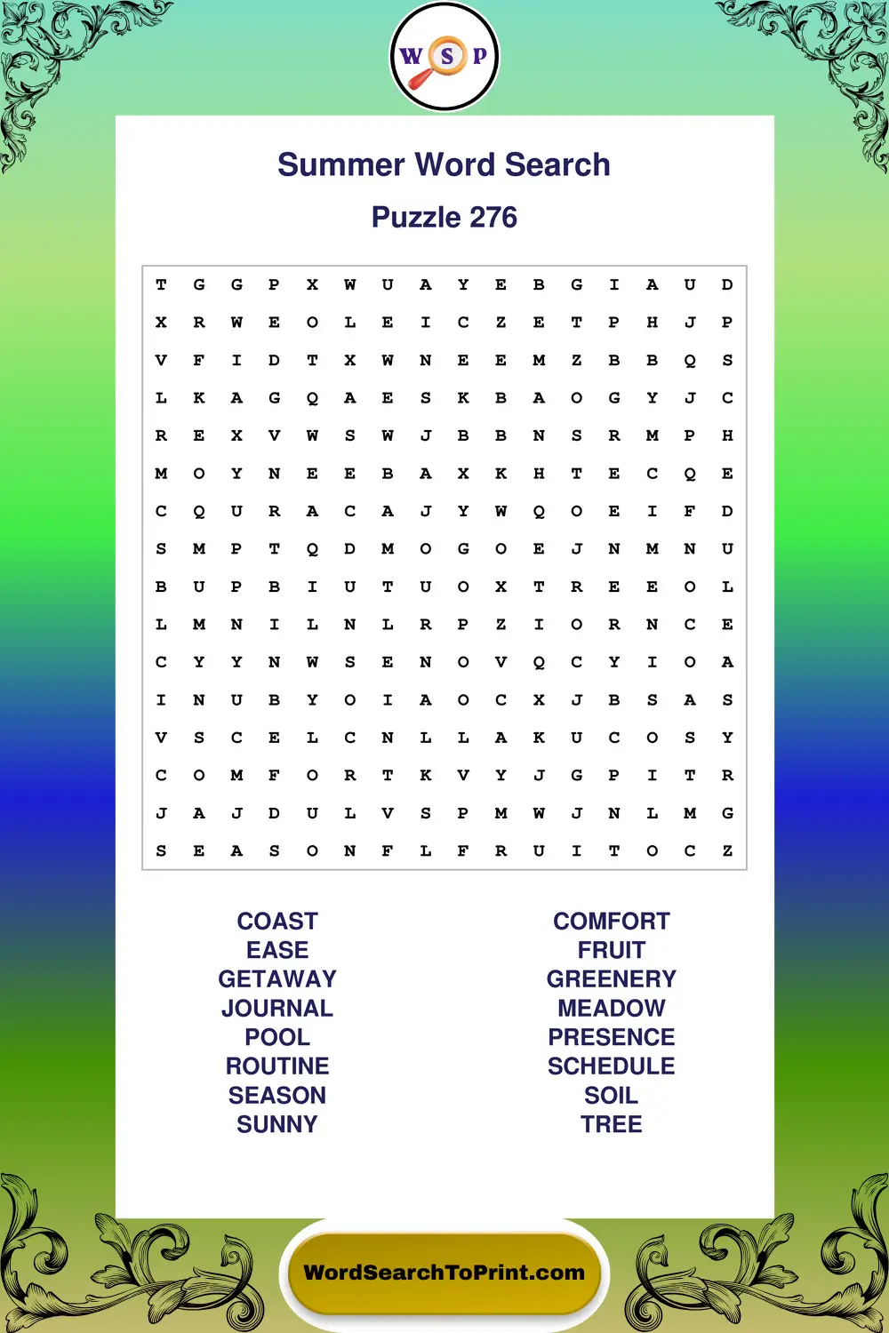 Summer Word Search Puzzle 276