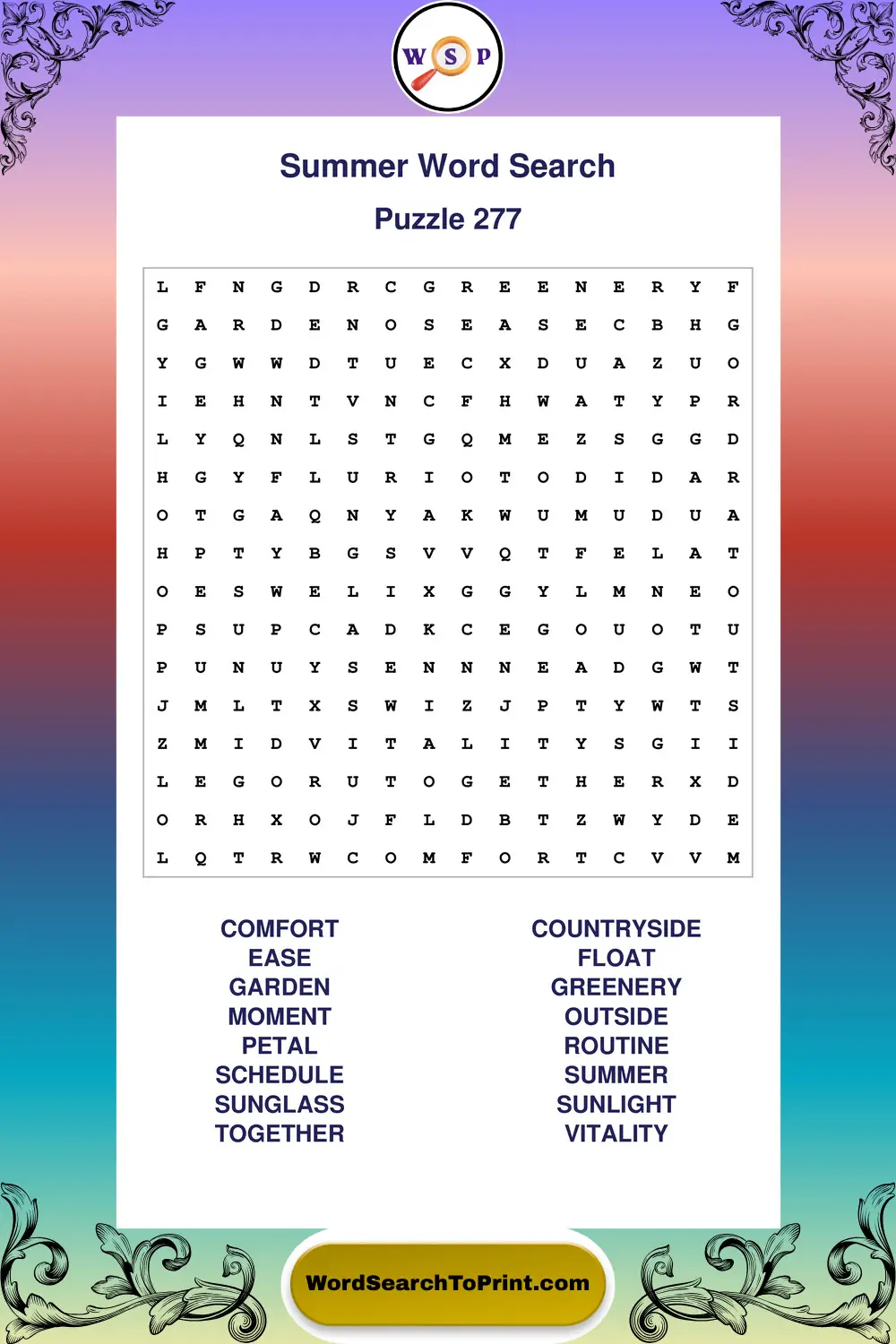 Summer Word Search Puzzle 277