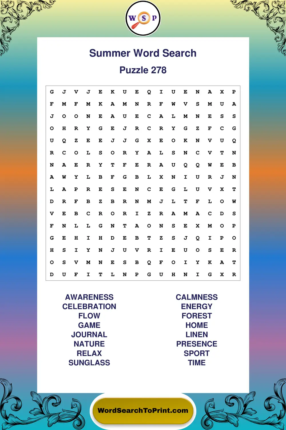 Summer Word Search Puzzle 278