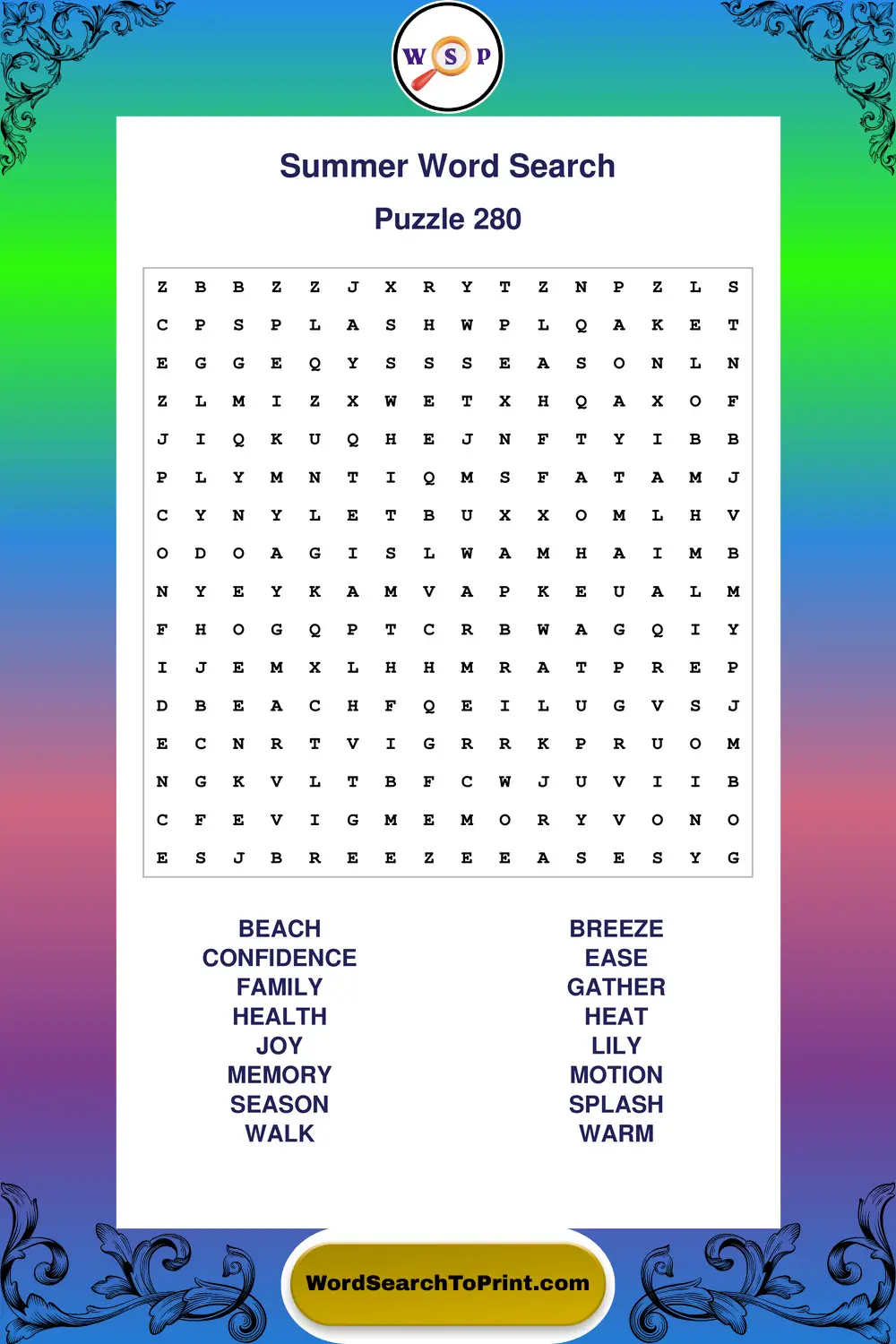 Summer Word Search Puzzle 280