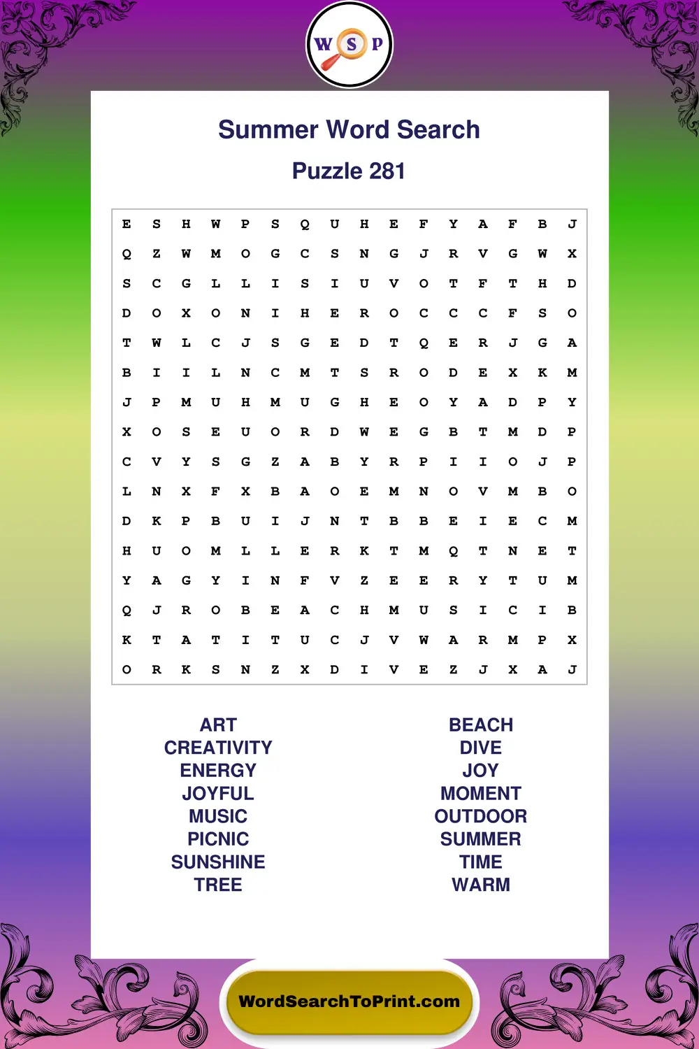 Summer Word Search Puzzle 281