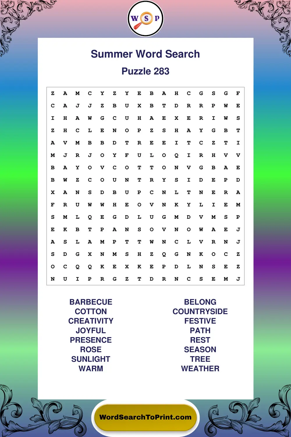 Summer Word Search Puzzle 283