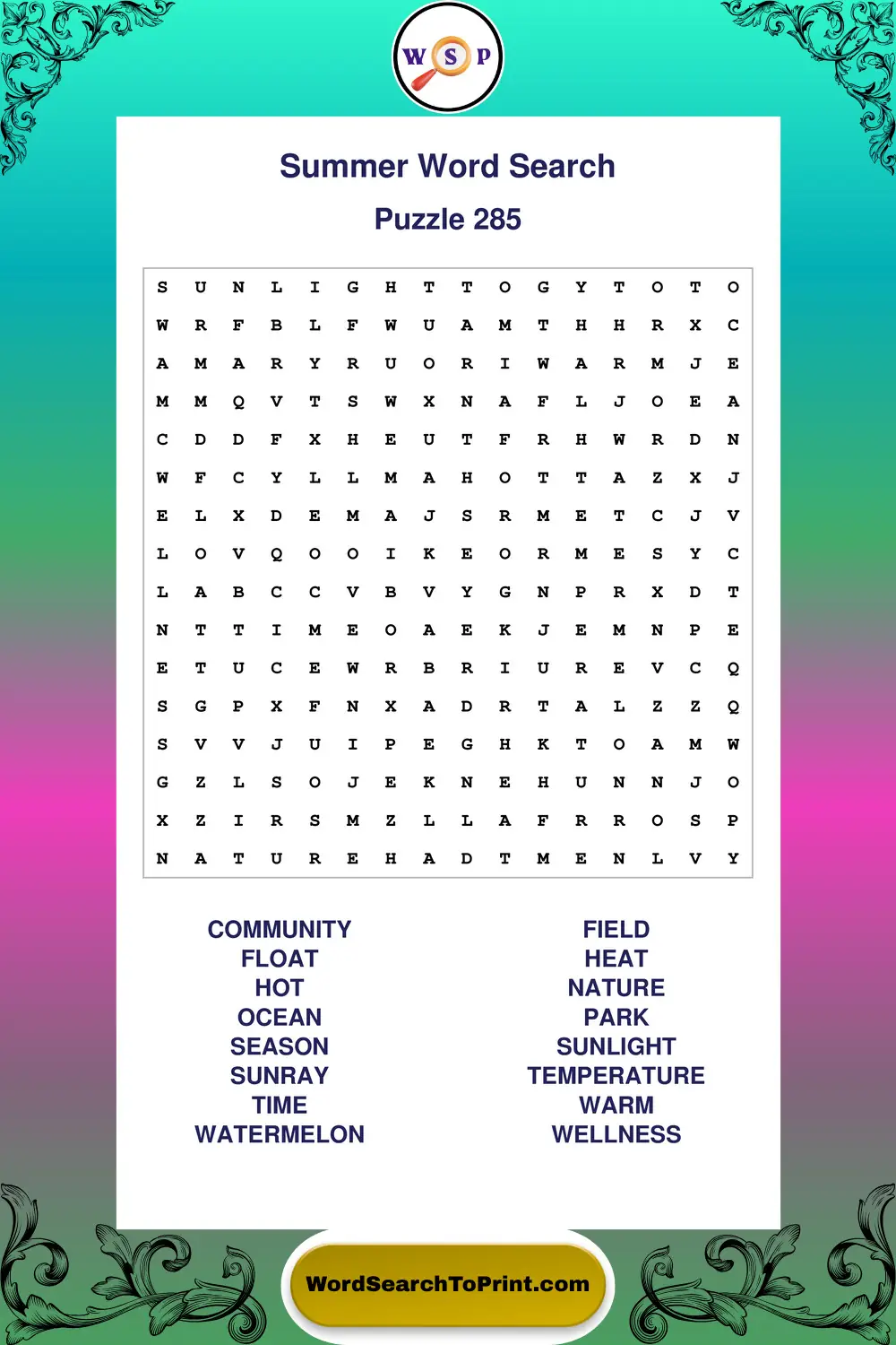 Summer Word Search Puzzle 285
