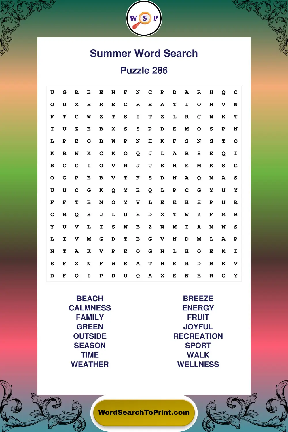 Summer Word Search Puzzle 286